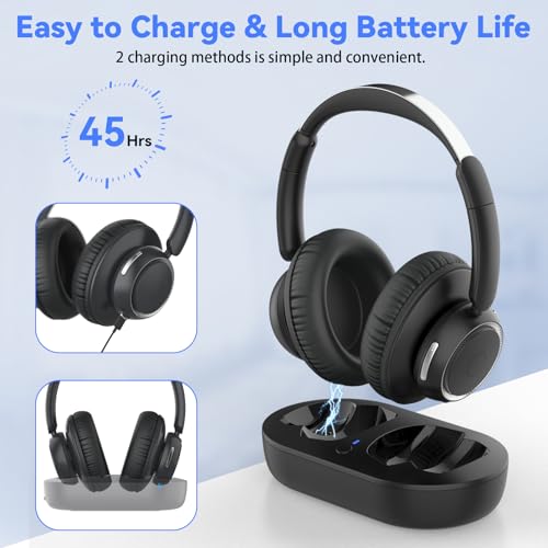 ANSTEN TV Headphones Wireless, 35Hrs Playtime, No Audio Delay | Wireless headphones for seniors, easy to set up, wireless headphones for TV with charging station