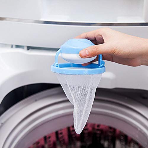 Fullfun Floating Pet Fur Catcher Filtering Hair Removal Device Wool Laundry Cleaning Filter Bag Supplies (Blue)