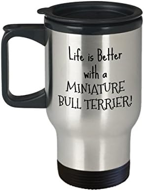 Miniature Bull Terrier Puppy Dog Owner - Son Daughter Brother Father Mom Birthday Gift - Insulated Stainless Steel 14oz Travel Coffee Tea Mug