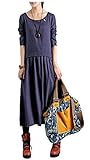 Eleganlife Women's Long Sleeve Retro Cotton Linen Irregular Long Maxi Dress