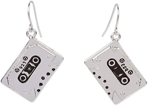 Silver Tone Detailed Cassette Tape Retro Music Motif Iconic Dangle Earrings