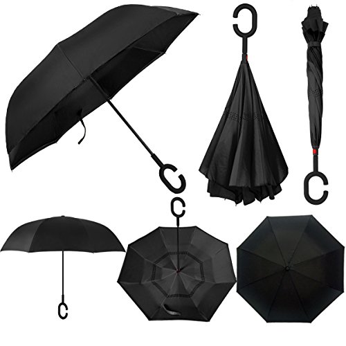 Rainlax Inverted Umbrella Double Layer Windproof UV Protection Reverse Folding Umbrellas for Car Rain Outdoor With C-Shaped Handle - Thumbnail 6