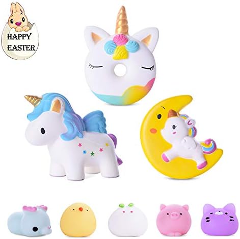 LEEHUR Unicorn Slow Rising Squishies Party Favors Jumbo Kawaii Donut Moon Squishy Set Soft Squeeze Stress Anxiety Relief Novelty Sensory Toys for Kids Adults Easter Egg Fillers