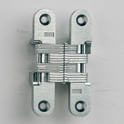 SOSS 212 Stainless Steel Invisible Hinge with Holes for Wood or Metal Applications, Mortise Mounting, Bright Stainless Steel Exterior Finish