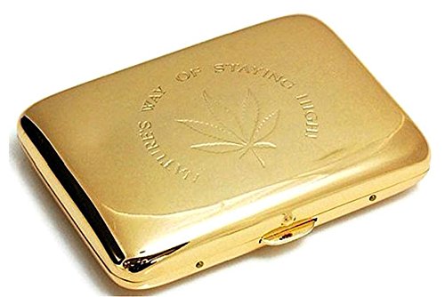 Marijuana Weed Leaf Premium Stainless Steel Engraved Gold Cigarette Case