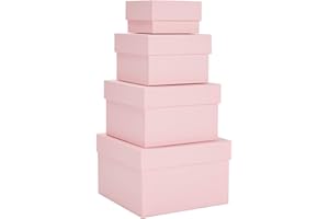 Stockroom Plus 4 Pack Square Nesting Gift Boxes, Decorative Boxes with Lids in 4 Assorted Sizes for Wedding Reception, Bridal Shower, Baby Shower, Anniversary, Birthday Party Goodie Boxes (Pink)
