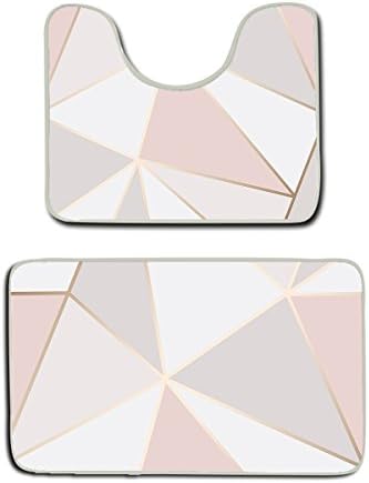 AMERICAN TANG Memory Foam 2 piece bathroom rug set - Rose Gold Geometric mirror Pattern - Skidproof bath Mat And Toilet Seat Contour Cover rug