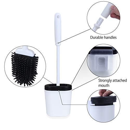 FOOLS ALIBAI Hygienic Toilet Brush Silicone and Holders Upgraded Modern Design, Bathroom Toilet Bowl Brushes with Quick Drying Holder Set (Mounted Wall)