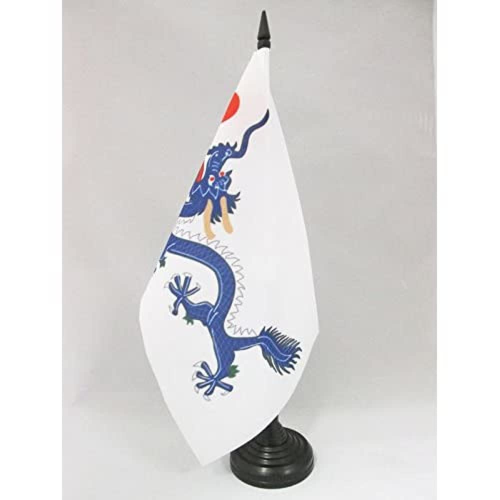 AZ FLAG China Qing dynasty 1889 Table Flag 5'' x 8'' - Chinese dragon Office Decoration 100% Polyester 21 x 14 cm - Mini Desk Flag with Pole and Black Plastic Base