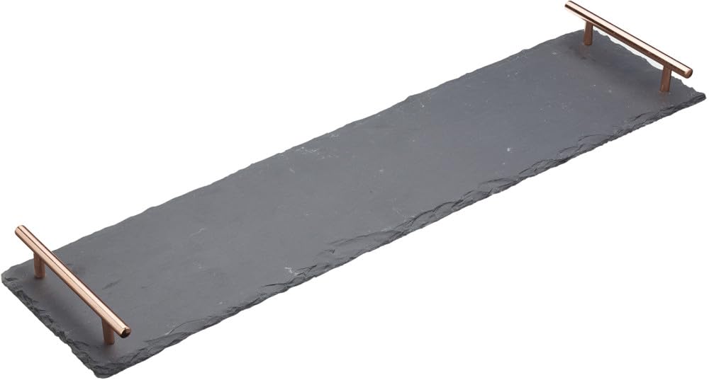 Artesà Slate Serving Platter Tray with Copper Finish Handles, perfect for Grazing and Buffets, 60 x 15 cm, Black