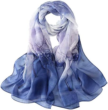 JWSilk Long Silk Chiffon Scarf Floral Print