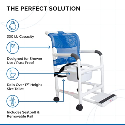 Rolling Shower Chair with Drop Arms, Mesh Seat, Locking Casters, Seat