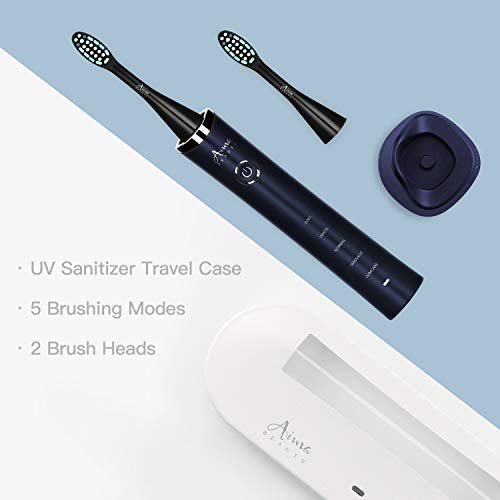 Sonic Electric Toothbrush with UV Sanitizer Travel Caseï¼ŒWireless Rechargeable Sterilizer Powered Tooth Brushes for Adults, 5 Optional Modes, 2 Mins Smart Timer, USB Fast Charging & Replace (Blue)