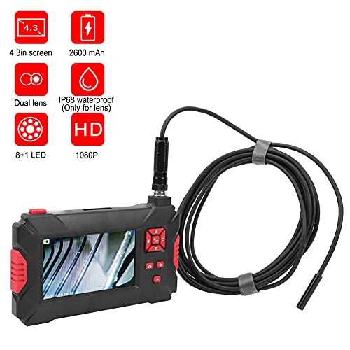 Walfront Cámara de Endoscopio Digital P30 Cámara de Boroscopio de Doble Lente Industrial Impermeable con Pantalla LCD y 9 ​​Luces(10M)