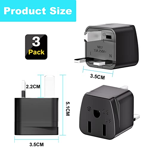 Plug Adapter 3 Pack, US to UK Travel Plug Adapter, HITRENDS Plug Adapter 3 Pin to 3 Pin UK plug Type G US to UK, Black