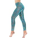 Diamond keep it Women's Mermaid Fish Scale Printing Full Length Leggings (X-Large, Baby Blue)