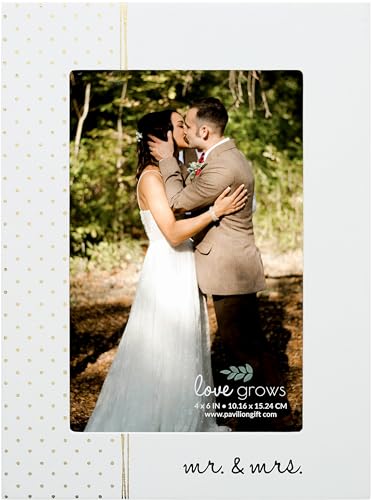 Pavilion Gift Company - Moldura MDF Mr. & Mrs. – Moldura de casamento, moldura de aniversário, comporta fotos de 10 x 15 cm, tamanho total de 14 x 19 cm, branco, dourado, preto, 1 unidade