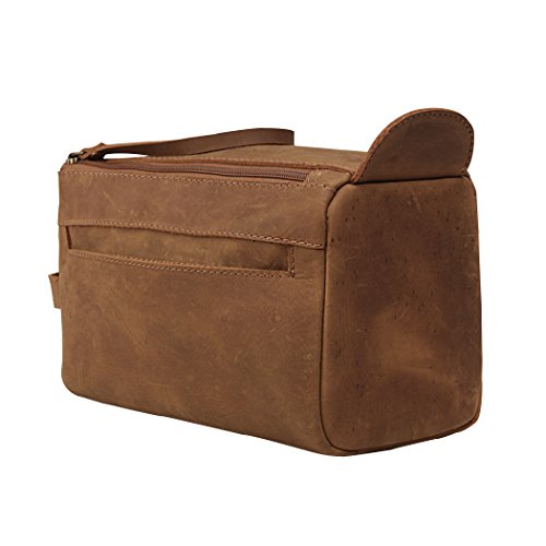 Shaunn Design Handmade Buffalo Genuine Leather Toiletry Bag Dopp Kit Shaving and Grooming Kit for Travel ~ Gift for Men Women ~ Hanging Zippered Makeup Bathroom Cosmetic Pouch Case