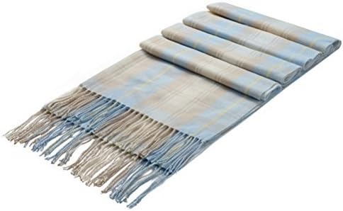 Lujuny Women Plaid Blanket Scarf - Soft Cashmere Winter Spring Warm Shawl with Tassel (Blue and Yellow)