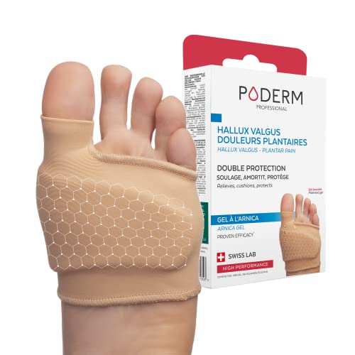 PODERM – HALLUX VALGUS/DOULEURS PLANTAIRES DOUBLE PROTECTION GEL ARNICA BREVETÉ - Orthèse Pied – Amortit/Soulage immédiatement la douleur – Anti callosité - Actifs 100% Naturels – Swiss Lab
