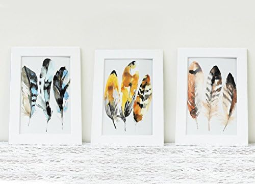 Handmade Art Print Nine Feathers Triptych Matted Prints