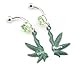 Baqi Pair (2Pcs) "Best Buds" Heaf Palm Leaf Dangle Green Color Navel Bar Dangle Jewelled Belly Ring Green
