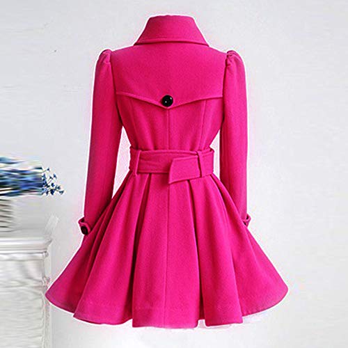 Overcoat for Women, Miskay Winter Warm Woolen Coat Trench Parka Jacket Belt Outwear(Hot Pink, Large)