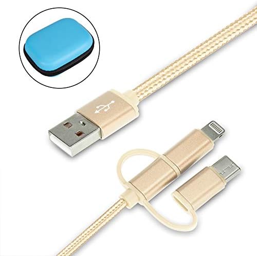 Cdyiswu Multi Charging Cable, 3 in 1 Premium Nylon Braided Multiple USB Cable Fast Charging Cord Support Data Transfer Compatible Mobile Phones Tablets and More (3.3ft) (Gold)