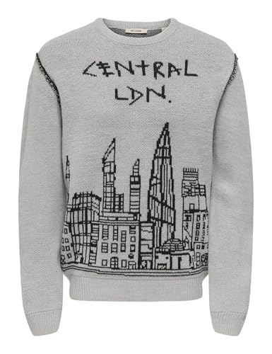 ONLY & SONS Herren Onspale Reg Crew Knit, Light Grey Melange, XL EU