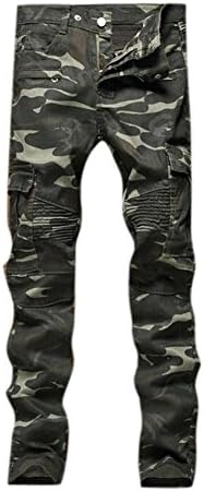 DEIOP Men's Biker Skinny Camouflage Denim Straight Destressed Fit Jean