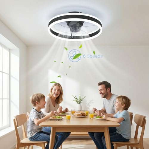 Ceiling Fan with Lighting, Fan Ceiling Light, 3 Colour Temperatures and 6 Speeds LED Ceiling Fan with Lamp, APP/Remote Control, Quiet Dimmable Fan, Ceiling Light (Black, 50 cm)
