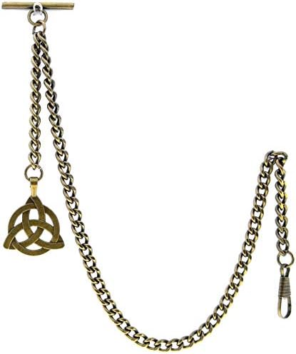 watchvshopAlbert Chain Pocket Watch Chains for Men Antique Brass Plating with Celtic Knot Design Fob T Bar Swivel Clasp AC08