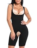SLIMBELLE Women's Seamless Body Briefer Full Body Shaper Open Bust Mid Thigh Bodysuit with Firm Tummy Control-Black-L/XL