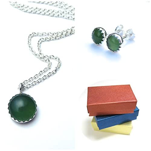 Serpentine Jewelry Set with Gemstone Studs and Necklace