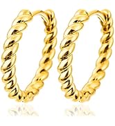 MJartoria Gold Hoop Eearrings Twisted C-Shaped Earrings Set 18K Gold Plated Rope Round Hoop Earri...