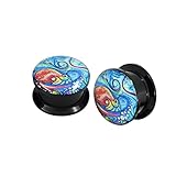 Longbeauty Pair Acrylic Ear Gauges Plugs Flesh Tunnels Expanders Screw Painted Octopus Stretchers
