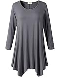LARACE Lanmo Women Plus Size 3/4 Sleeve Tunic Tops Loose Basic Shirt (3X, Deep Gray)