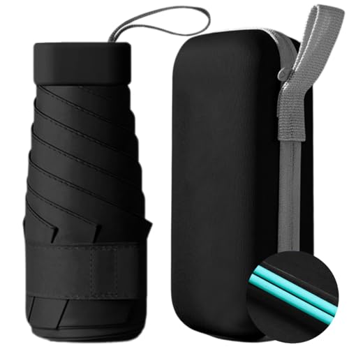 MXHIGO Paraguas de Bolsillo Reforzado para Lluvia y Sol, Mini Sombrilla con Protección UV, Ultra Ligero y Portátil, Más Robusto, con 12 Varillas Reflectantes, Mini Paraguas Plegable con Estuche