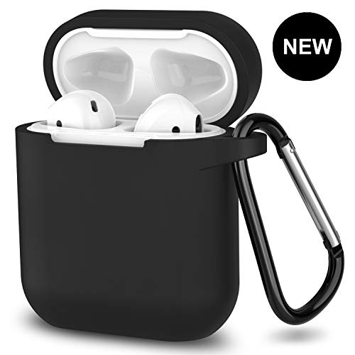 AirPods Case,SATLITOG Protective Silicone Cover Compatible with Apple AirPods 2 and 1(Not for Wireless Charging Case)(Black)