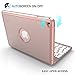 iPad mini 4 Keyboard Case with 7 Colors Backlit 135 Degree Adjustable Angles Addprime Rose Gold Aluminum Alloy Shell and Back Plate Chocolate ABS Button Wireless Bluetooth Keyboard for iPad mini4