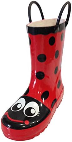 SIYA Toddler &amp; Youth Little Girls Ladybug Red and Black Rain Boots w/ Mesh Lining (3)
