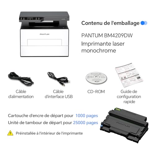 PANTUM BM4209DW Multifunction Laser Printer Copier Scanner, Black and White, Automatic Duplex Printing, Anti-Jam, USB & Wi-Fi, Airprint/Mopria APP