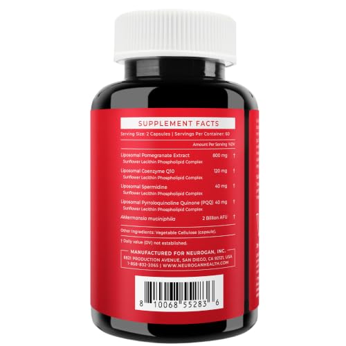 Neurogan Precursor Urolithin Pro+ Capsules – Mitochondrial & Energy Support, 1000 mg – Liposomal Pomegranate Extract Akkermansia CoQ10 Spermidine PQQ Supplement – 120 Ct, 2-Month Supply