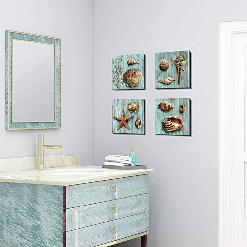 Beach Bathroom Decor Ocean Wall Art, Teal Blue Coastal Theme Nautical