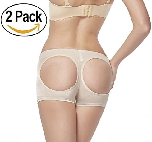 Hansme Womens Underwear Fake Butt Briefs Control Panties for Women,Beige X1 and Black X1,XXXL(Waist:32-34")