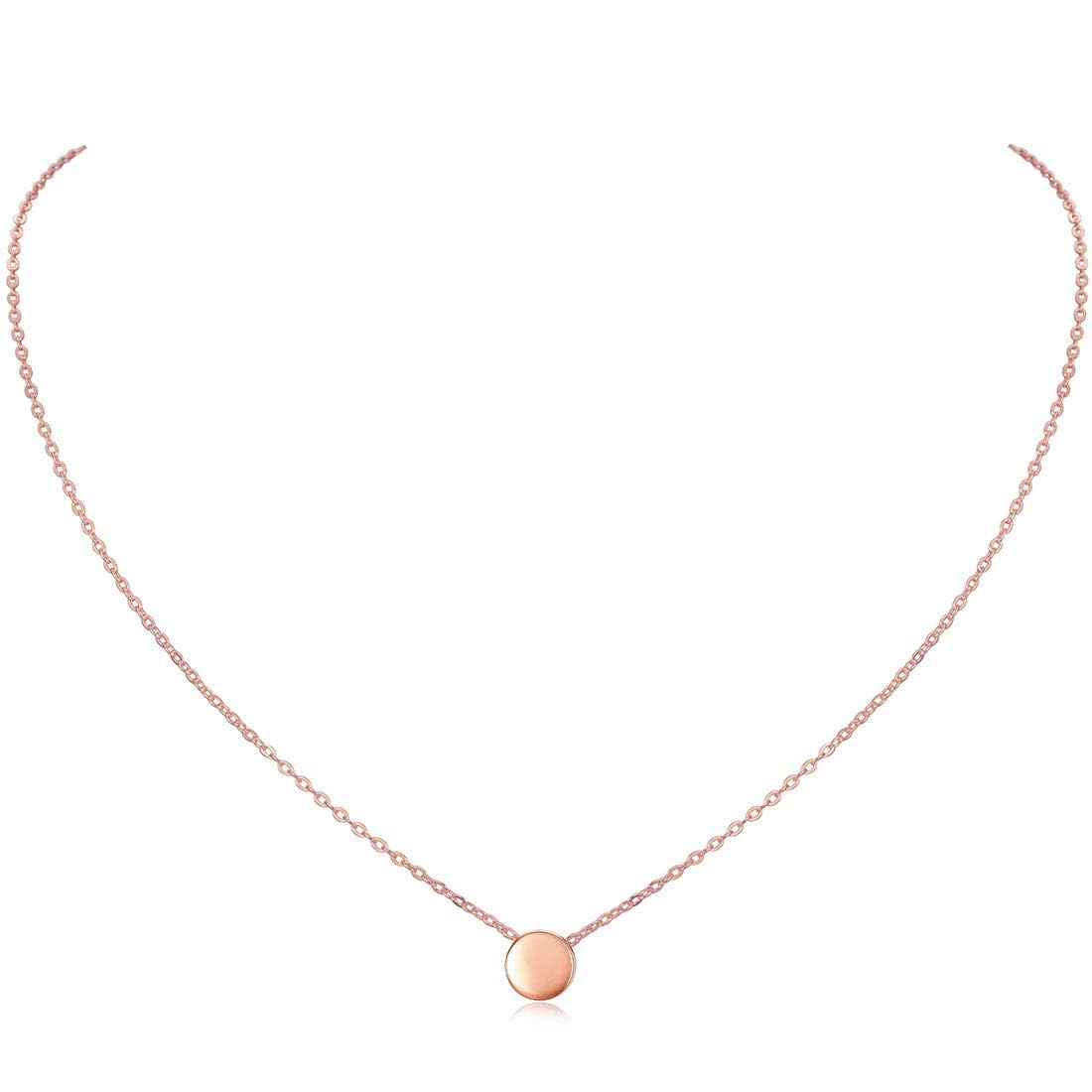 ChicSilver Womens Silver Necklace Rose Gold Round Pendant Necklaces 925 Sterling Silver Tiny Small Necklaces for Women Ladies — image 1