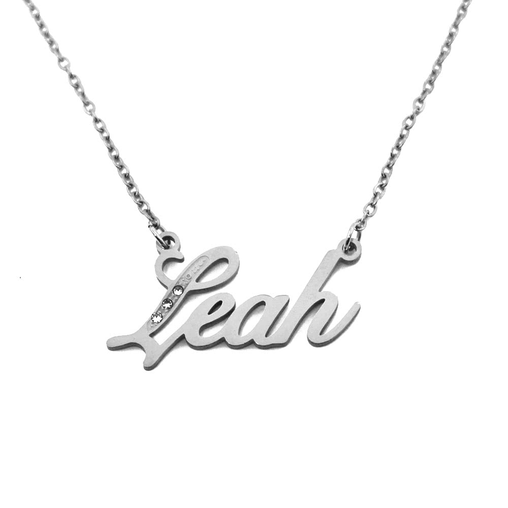 Kigu Name Necklace Leah - Silver Tone - Custom Name Necklace - Personalised Jewellery for Ladies- Customised Jewellery for Girls- Custom Pendant Leah