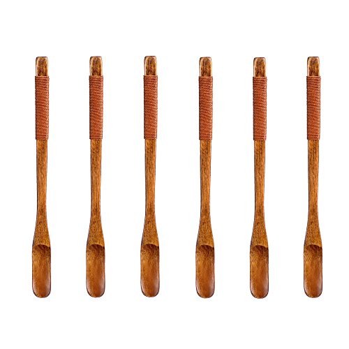 Dictea Handcrafted Wooden Long Coffee Spoon Espresso Spoon Coffee Stirrers With Stylus 6 Pcs