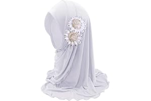 Suillty Kids Girls One Piece Muslim Hijab Scarf Floral Lace Hear Wrap Islamic Full Head Scarf Shawls