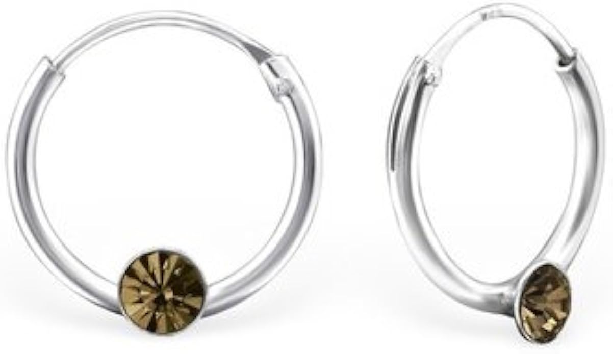 925 Sterling Silver Single Stone Ear Hoops Amazon.co.uk Jewellery